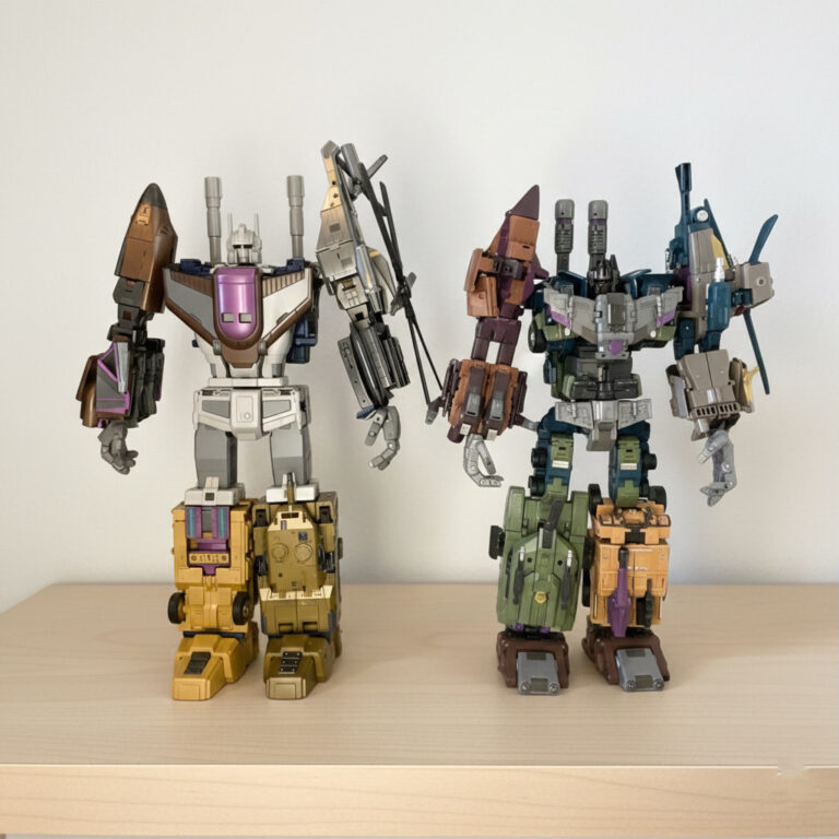 Zeta-style Bruticus figure positioned beside a Jinbao Bruticus combiner for direct scale and detail comparison.