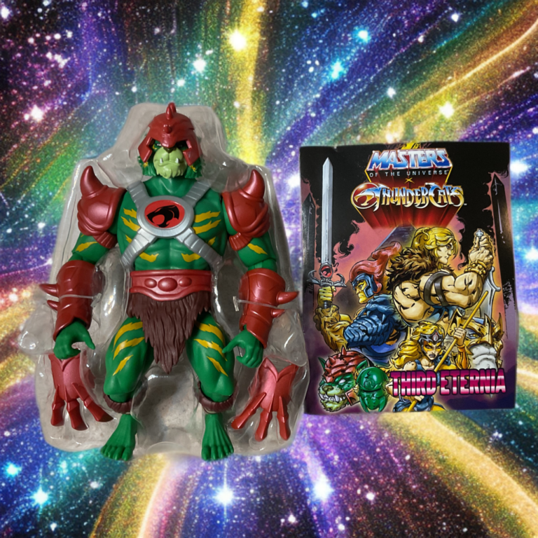 Battle Cat-Man MOTU Origins figure in blister bubble packaging with all accessories including helmet, claws, and harness visible.