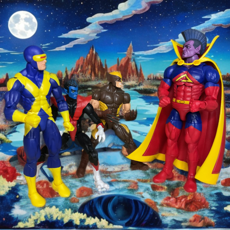 Gladiator facing off against Cyclops and the X-Men in the M’Kraan Crystal crisis on the artificial planet.