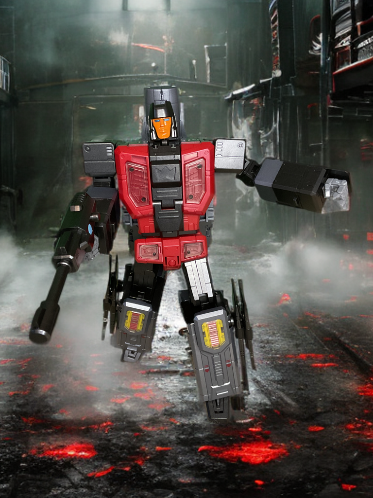 Zeta Downthrust Metallic in tactical robot pose with laser rifle aimed, detailed metallic paint, silver visor, and full articulation visible.