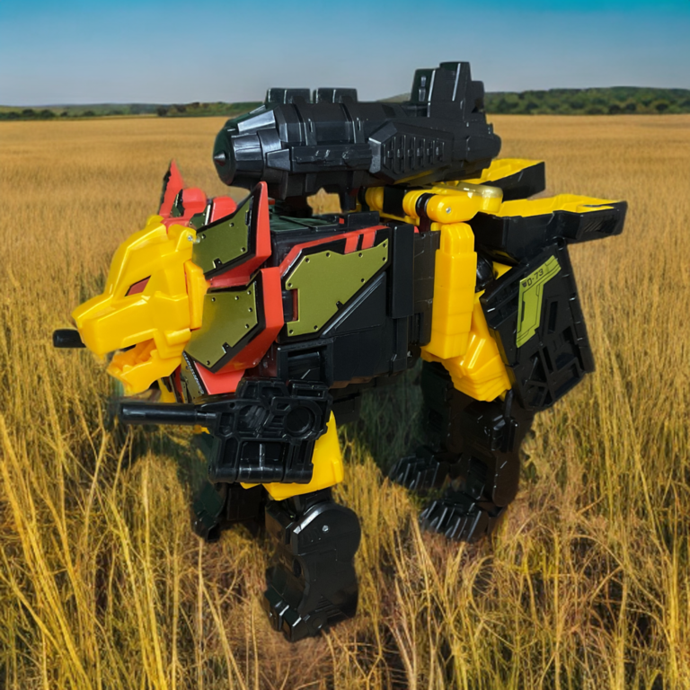 Transformers Razorclaw Predaking Löwe alternativer Modus mit beweglichen Beinen und detaillierter Mähne.