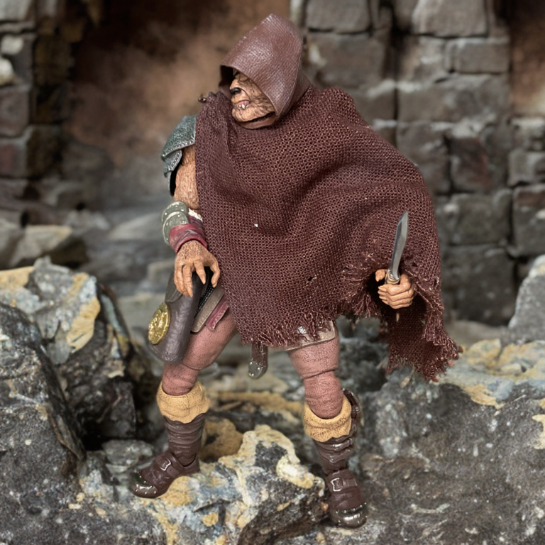 Savage Crucible Jaeger with alternate hooded head and flowing soft goods cloak, cowl around neck, shadowy bounty hunter vibe.