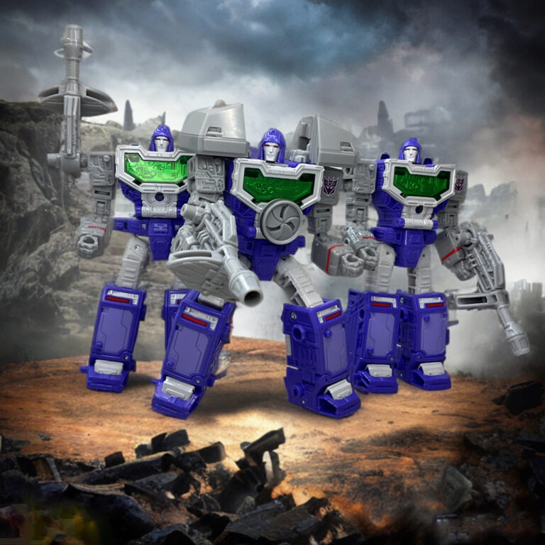 Dramatic Capture Series Reflector bots posed as Decepticon spies with blasters and shields ready for action.