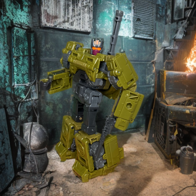 Transformers Age of the Primes Brawl Voyager Class in breiter aggressiver Roboterhaltung, bereit zum Angriff.