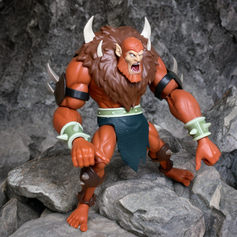 Beast Man action figure in crouched aggressive pose to showcase knee, elbow, and hip articulation.