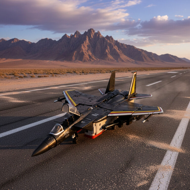 Zeta Toys ZB-06 Airstrike Metallic Edition F-15 Eagle jet mode, rich metallic blue body with white and red accents, front three-quarter view.