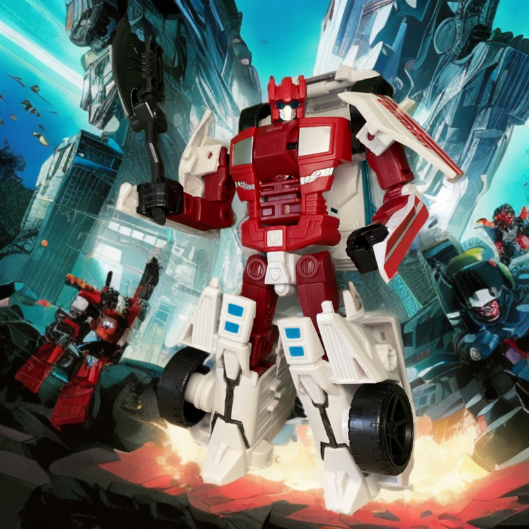 First Aid robot mode, a white and red ambulance robot holding a small silver pistol.