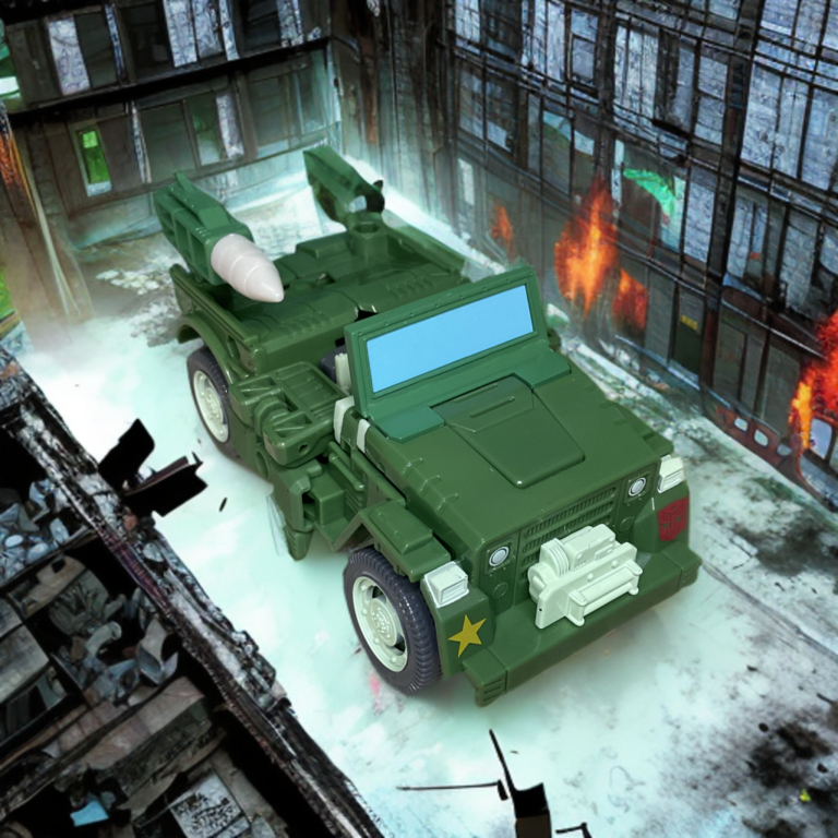 Studio Series Hound Jeep mode with rear-mounted shoulder cannon, ready for scout diorama action.