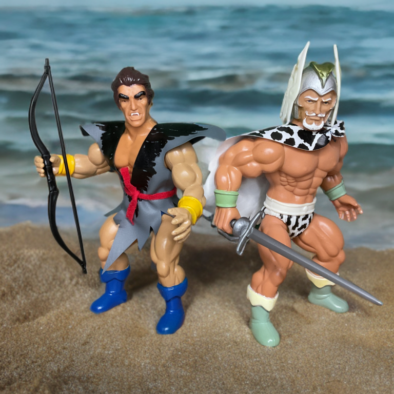 Remco The Warlord Travis Morgan with Mikola Rostov action figure, 1982 toy collectible showing hero and lycanthrope swordsman.
