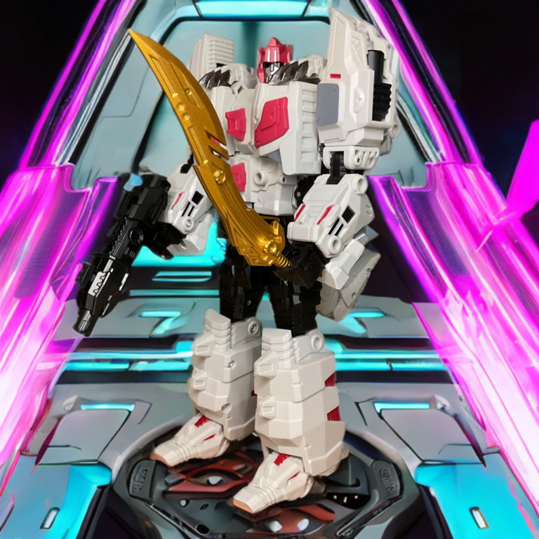 Siegfried robot mode with commander shield and blaster accessories.