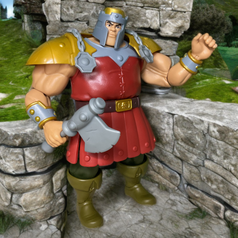 The blue-gray and brown battle axe accessory included with 200x Ram Man.