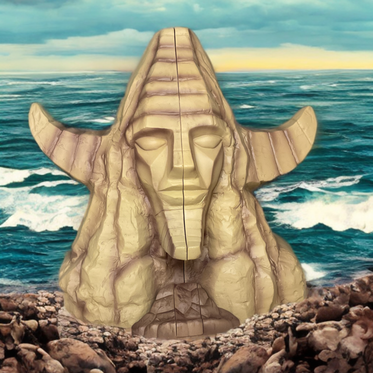 Closed view of the God Face Mountain pyramid structure accessory for Raideen.
