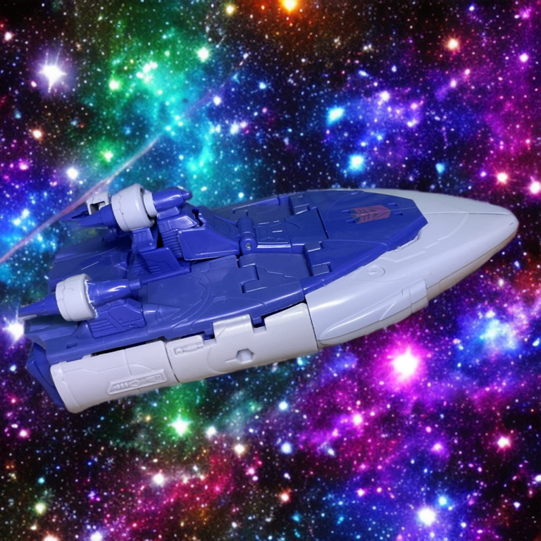 Studio Series Scourge hovercraft mode from the side, displaying purple accents and clean vehicle transformation.