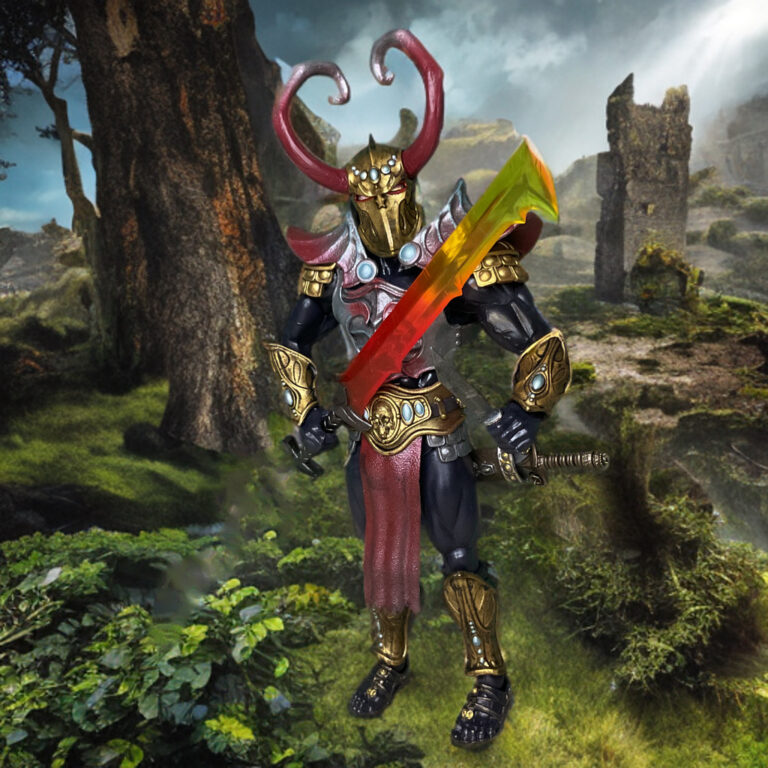 Nashorn The Disinherited en position de tournoi, évoquant son entrée dans les jeux Crucible à Fantasy Action Figures.