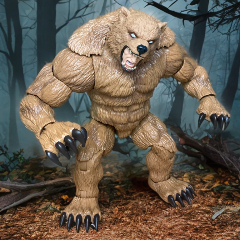 Detailed view of the brown fur texture and shading on the Marvel Legends Grizzly figure.