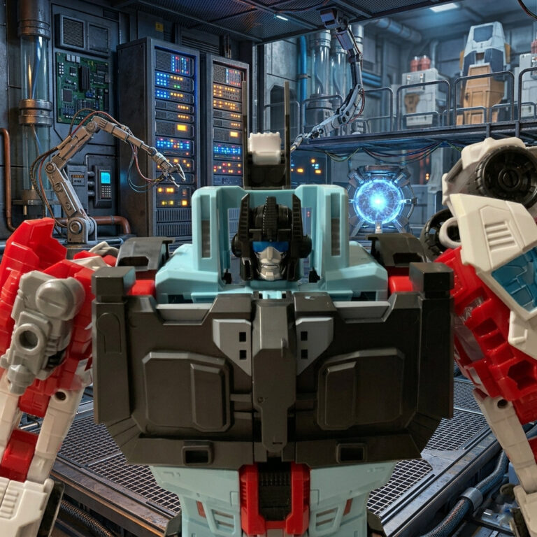 A detailed close-up of the Demon Knight Defensor head and blue torso armor.