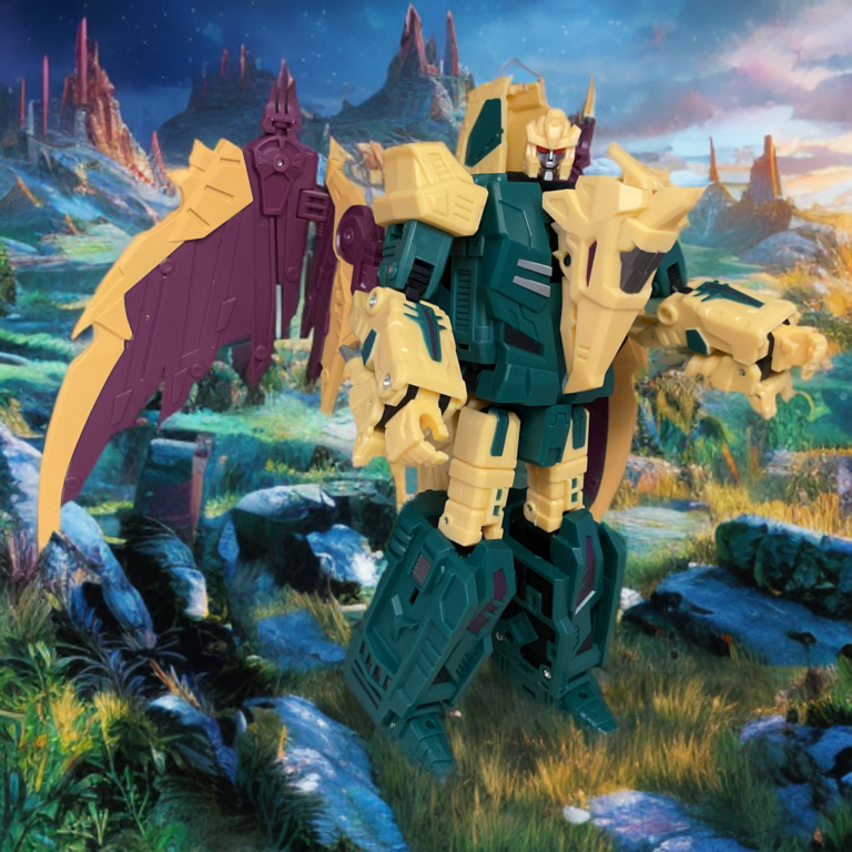 O-05 Hagen robot mode with bladed wings and high-action articulation.