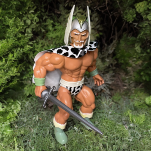 Remco The Warlord Travis Morgan action figure solo, 1982 vintage toy with winged helmet and sword in powerful collector display.