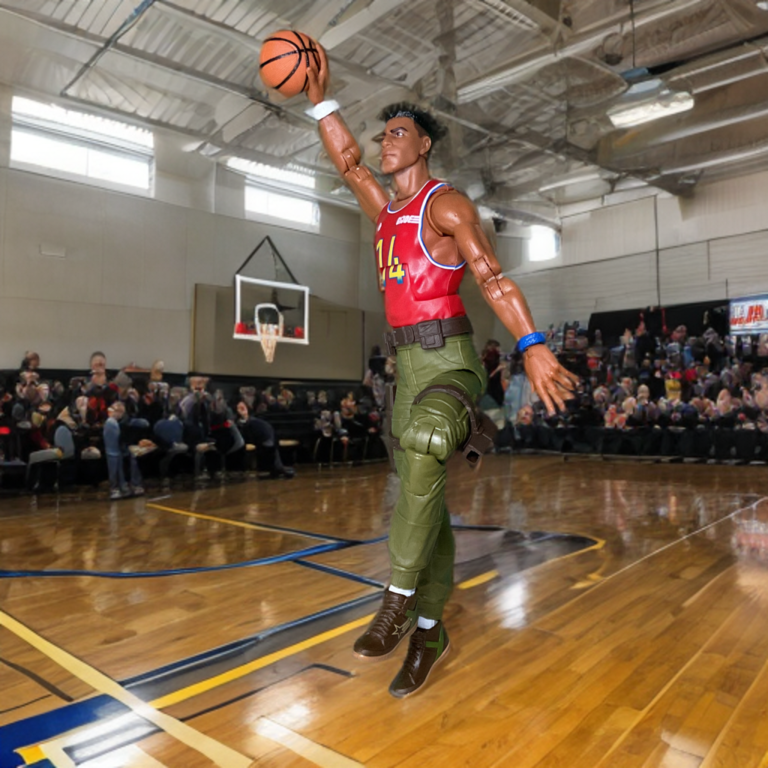 Big Lob character from 1987 G.I. Joe The Movie throwing basketball.