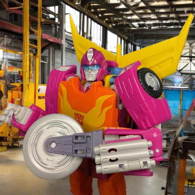 Transformers Studio Series MTMTE Hot Rod Voyager figure with visor down, buzzsaw hand attachment equipped, and alternate soldering iron/hand welder hands, magenta deco in dynamic combat pose – Fantasy Action Figures review.