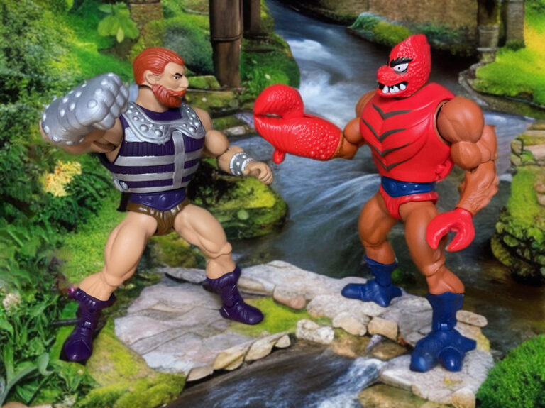 Articulated MOTU Origins Fisto action figure in punching pose.