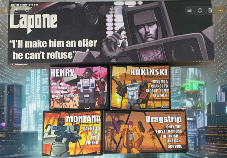 DX9 Attila Menasor complete 5-figure set in original boxes with cover artwork, showing Motormaster, Breakdown, Dragstrip, Wildrider, and Dead End packaging.