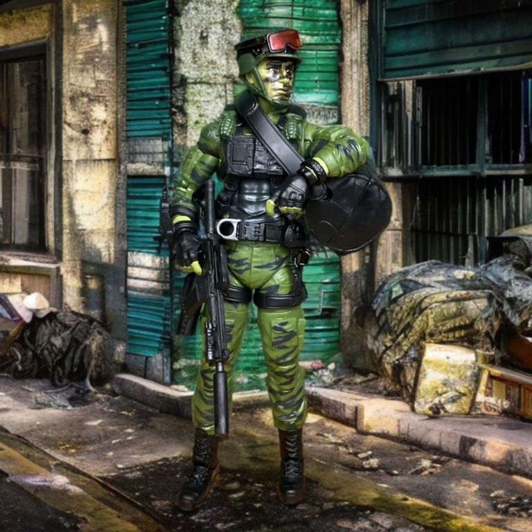 Detailed woodland camo uniform on G.I. Joe Classified Series 6-inch action figure.