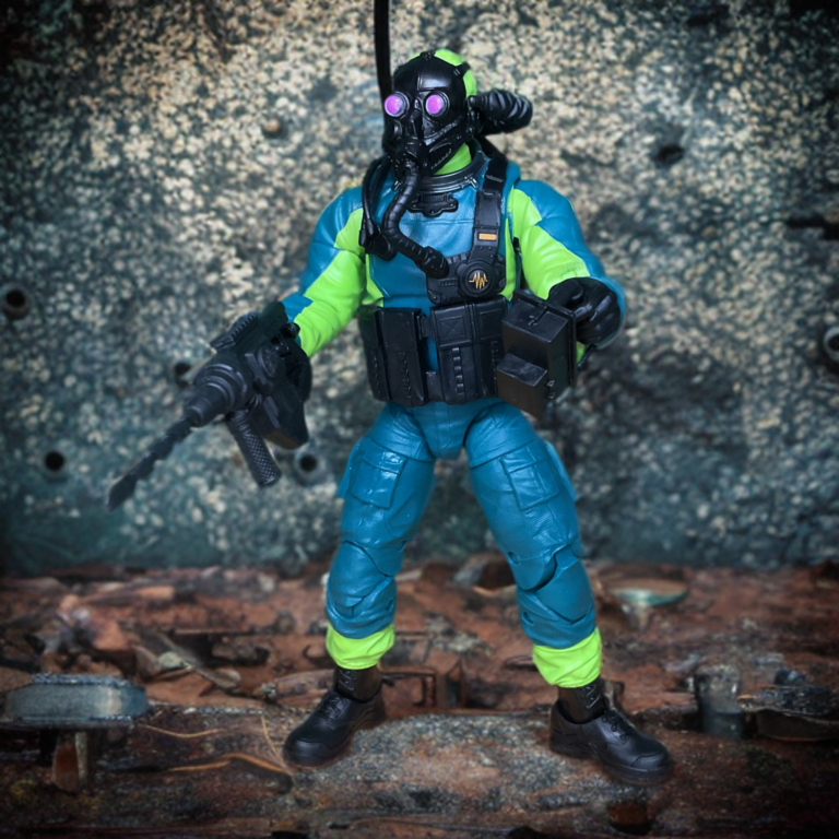 G.I. Joe Classified Mole Rat Stage 2 holding drill trigger accessory.