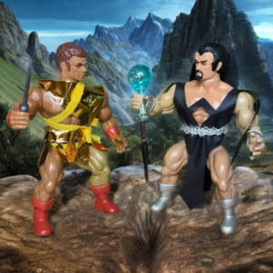 The Remco Deimos figure standing next to a standard 1980s 5.5-inch action figure for size comparison.