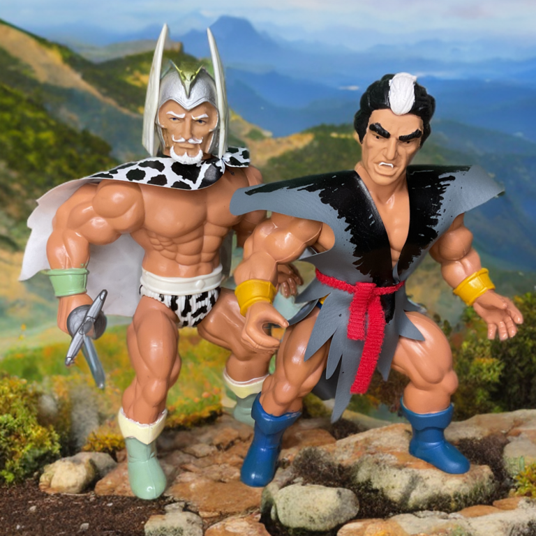 The 1982 Mikola Rostov figure standing victoriously with the Warlord Remco action figure.