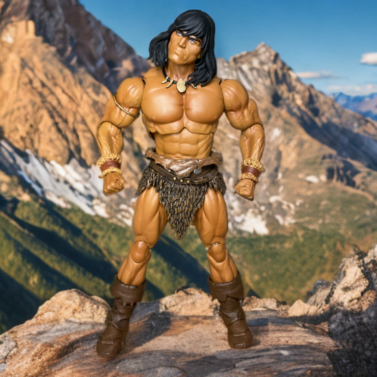 Pose épica de diorama de batalha com a figura de Conan Battle of the Black Stone.