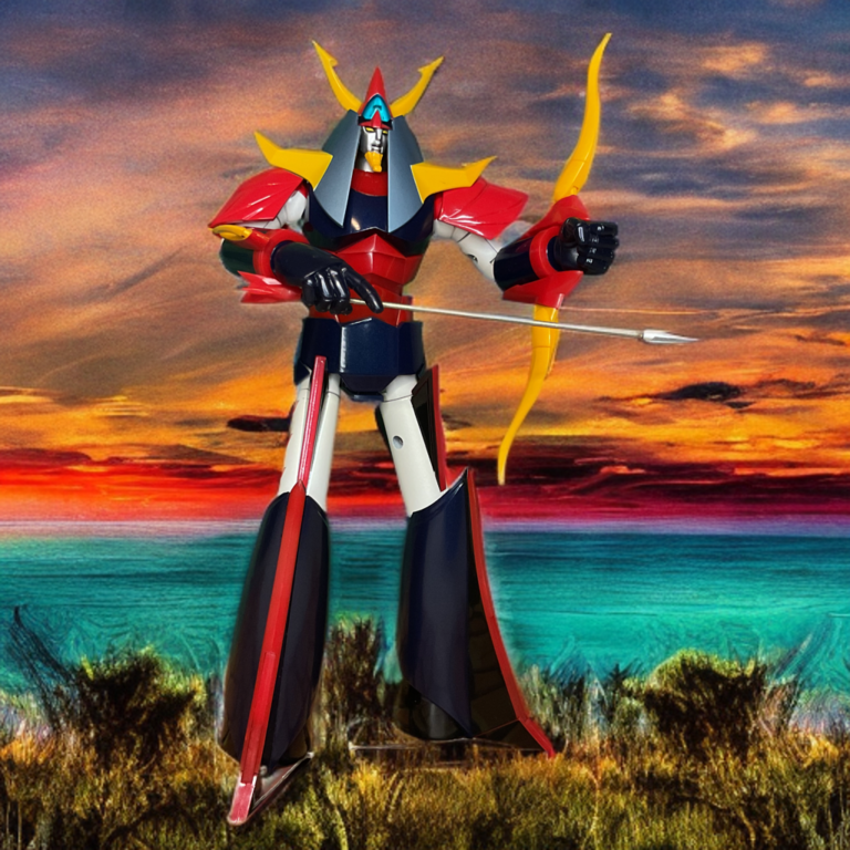 Close-up of Raideen's left wrist featuring the retracted God Gogun bow weapon.