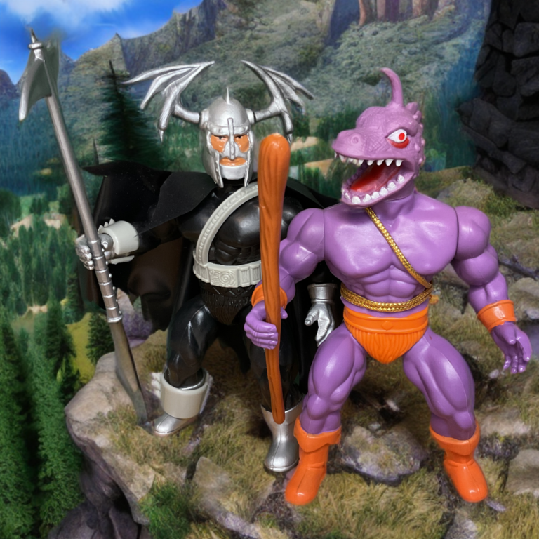 Remco Gecko from the Warrior Beasts sub-line and the Devourer of Souls action figures standing together.