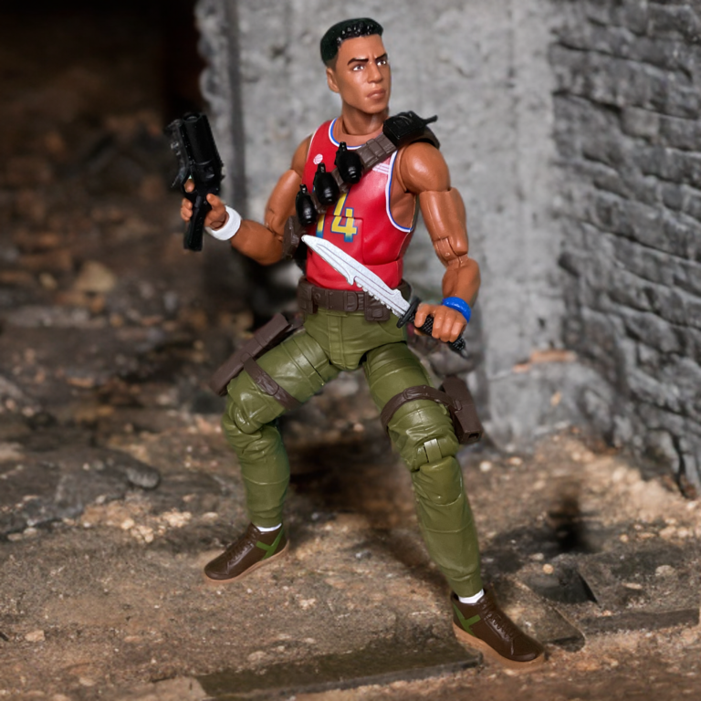 Side profile of G.I. Joe Classified Series Big Lob figure showing grenade belt detail.