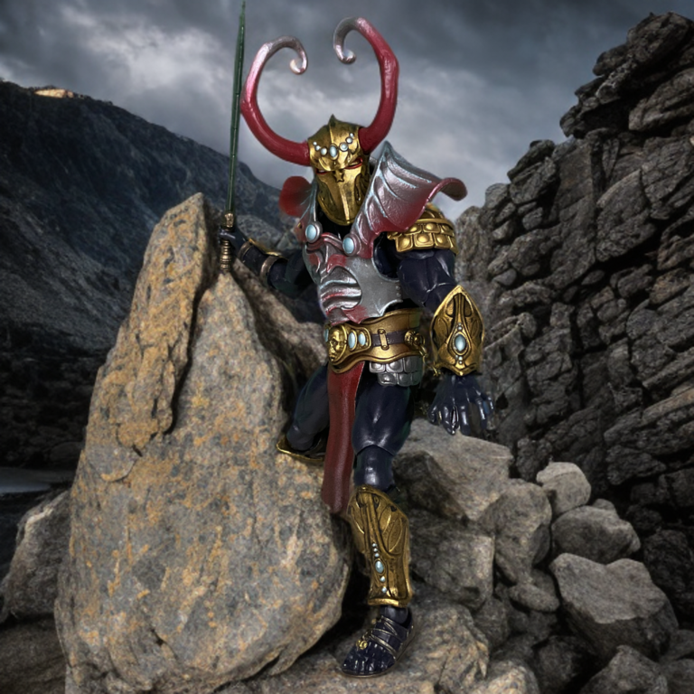 Savage Crucible Nashorn The Disinherited figurine d'action démontrant une excellente articulation et des options de pose dynamiques, Fantasy Action Figures branding in corner.
