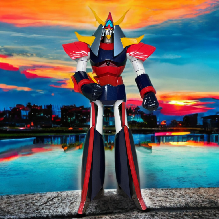 Frontal view of the GX-41S Raideen figure showing the pearl-white paint and die-cast body.