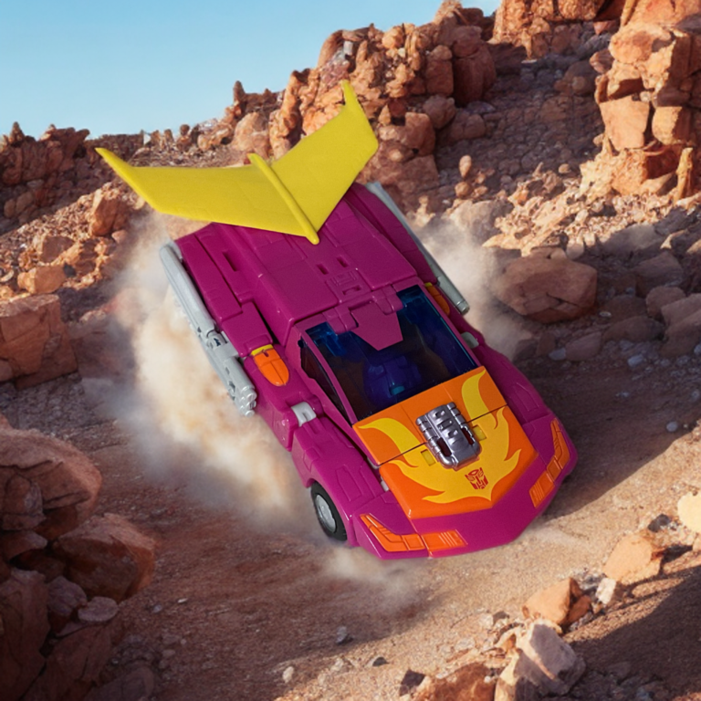Studio Series Hot Rod in sleek Cybertronian Dome Zero car mode, magenta with black accents and perfect proportions.