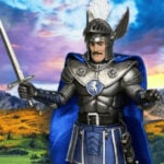 NECA Ultimate Strongheart Actionfigur in dynamischer Heldenpose, mit schimmernder Silberrüstung und erhobenem Schwert, verkörpert den klassischen Dungeons & Dragons Paladin des Guten.