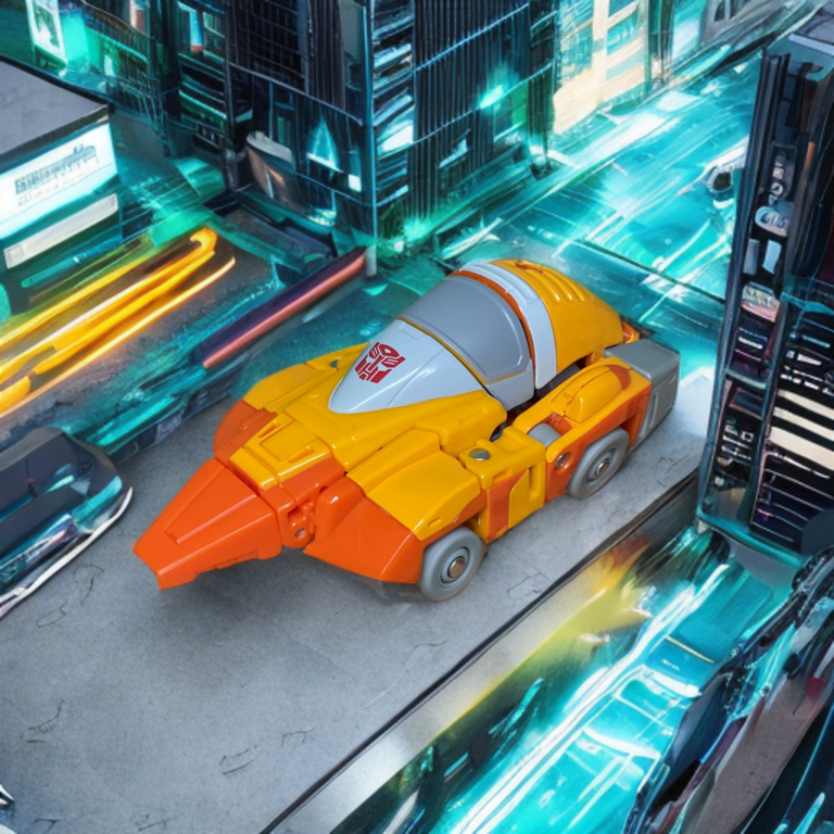 Retro G1 Wheelie transformed into Cybertronian car vehicle mode.