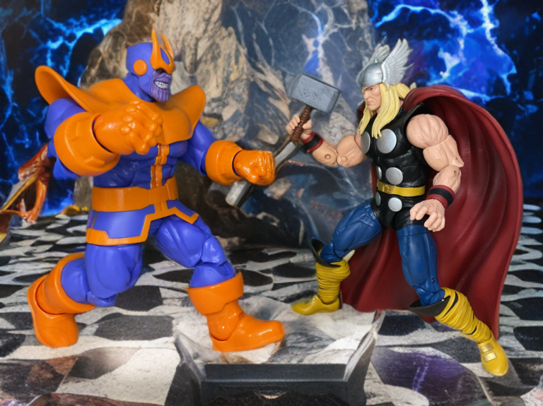 Thor versus Thanos violent cosmic battle recreation.