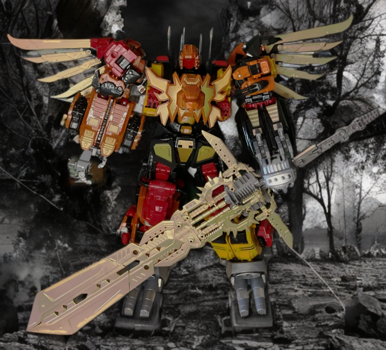 Jinbao Predaking holding the oversized combiner sword – dramatic action pose with full weapon integration.