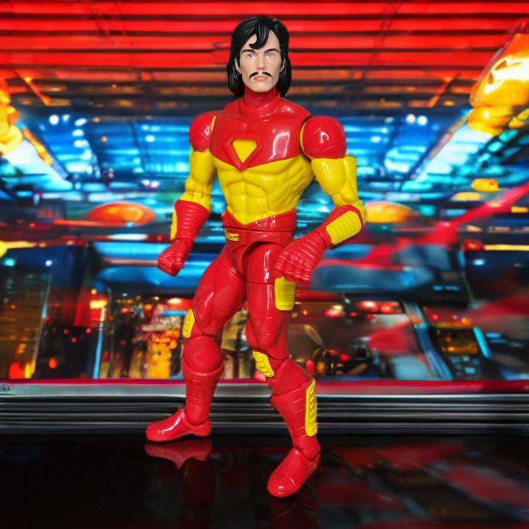 Marvel Legends Retro Deluxe Iron Man with removable 1990s Tony Stark head featuring longer hair.