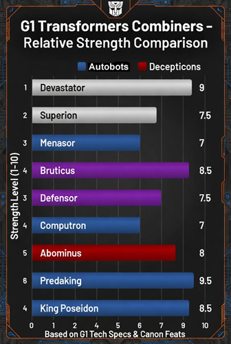 A dynamic chart describing the relative strength of each of the combiners from the Transformers.