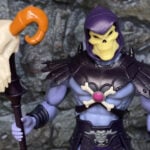Front view of the 2026 MOTU Origins 200X Skeletor action figure in a triumphant pose holding a purple Havoc Staff.
