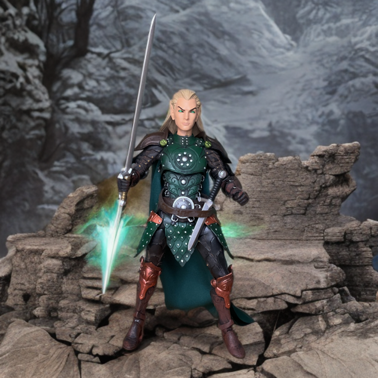 Close-up of the broadsword and dagger accessories sheathed and ready.