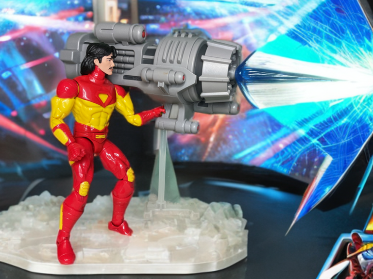 Marvel Legends Retro Deluxe Iron Man holding the large plasma cannon accessory, emphasizing the modular weapon system from the 1994 animated series.