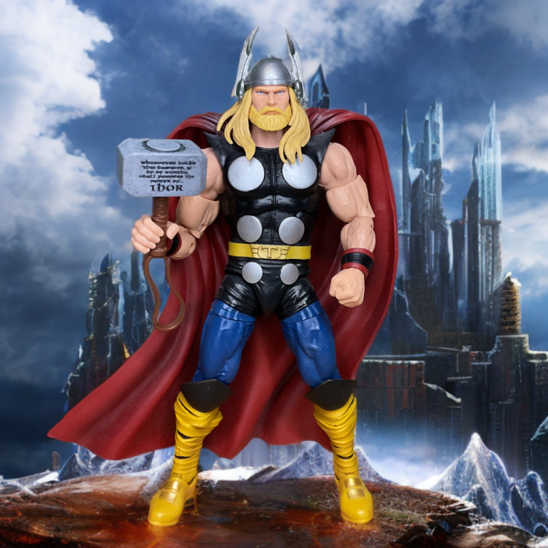 Thor Odinson swinging Mjolnir in epic God vs Monster pose on Fantasy Action Figures.
