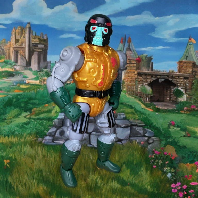 figura volumosa de Blast-Attak. Figura de ação do MOTU Origins Blast-Attak em pé, para frente.