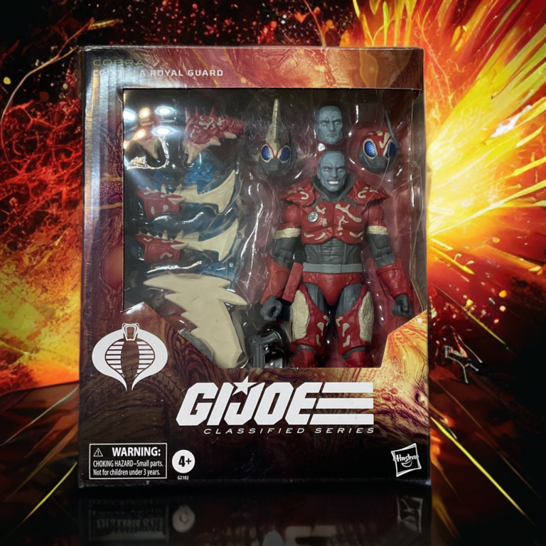 Cobra-La Royal Guard Classified Deluxe still in its original window box packaging with all 12 accessories – G.I. Joe Classified Series on Fantasy Action Figures.