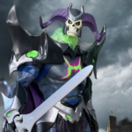 Skelegod with Power Sword in hand against a stormy backdrop.